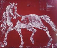 Cheval blanc sur fond rouge, fuego